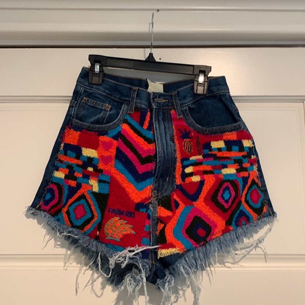 NWT Farm Rio Summer Patches Denim Shorts